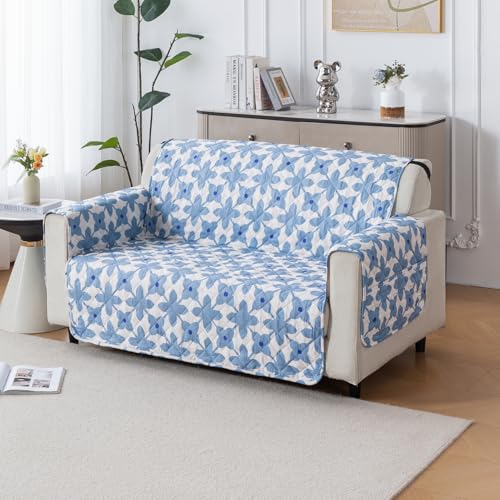 Image of House of Quirk 'Mughal Series' Anti-Slip Sofa Cover Mat with Pocket | Polyester Couch Protector for Pets, Kids & Spills (Indigo Motif, 180x120cm, Two Seater)