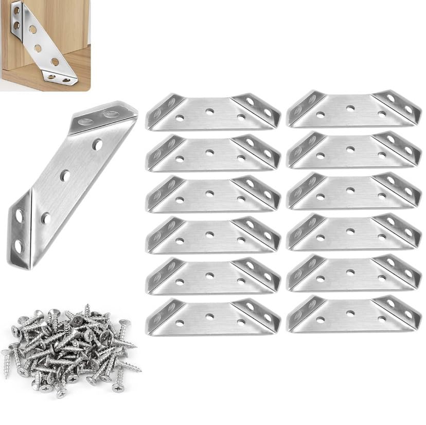 12 PCS Corner Connector, Stainless Steel Corner Connector with 84PCS Screws, Angle Fastener Corner Brackets Fixing Shelf Brackets for Wood Cabinet Furniture Tables and Chairs-image-10