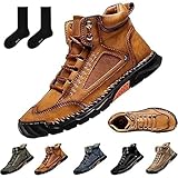 Hillde Orthopedic Shoes for Men, Hillde Shoes, Men's Casual Leather Handmade Non-Slip Arch Support Loafers, Fashion Mid-top Ankle Chukka Boots for Walking and Driving (Brown,13)