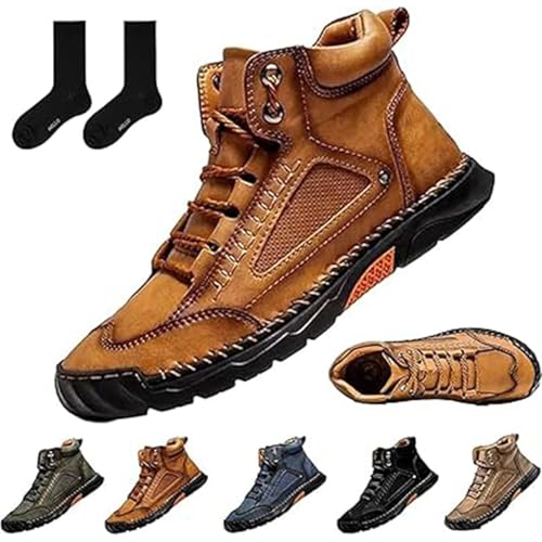 Hillde Orthopedic Shoes for Men, Hillde Shoes, Men's Casual Leather Handmade Non-Slip Arch Support Loafers, Fashion Mid-top Ankle Chukka Boots for Walking and Driving