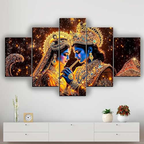 Image of JB Creations Radha Krishna Beautiful 5 Piece Wall Decor (30x18 inches)