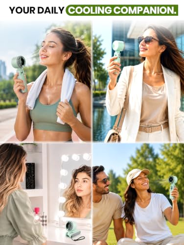 Image of EcoNour Portable Handheld Fan - 5 Gear High Speed 13550 RPM Rechargeable Mini Personal Hand Fans that Blow Cold Air, Battery Powered Travel Fan Essentials, Holiday Gifts for Women, Men - Green