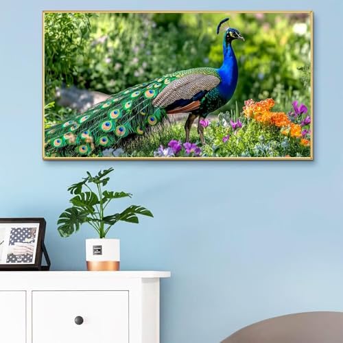 Peinture Diamant Artisanat Strass Paon | Toile XXL 100x200cm Haute Définition