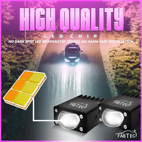 Image of FABTEC Hidden Drive T1 45W Bumper Projector Fog Lights, Super Bright 8000LM White + Yellow Dual Beam + Flasher Spot Beam Fog Lights for Cars (Set of 2)
