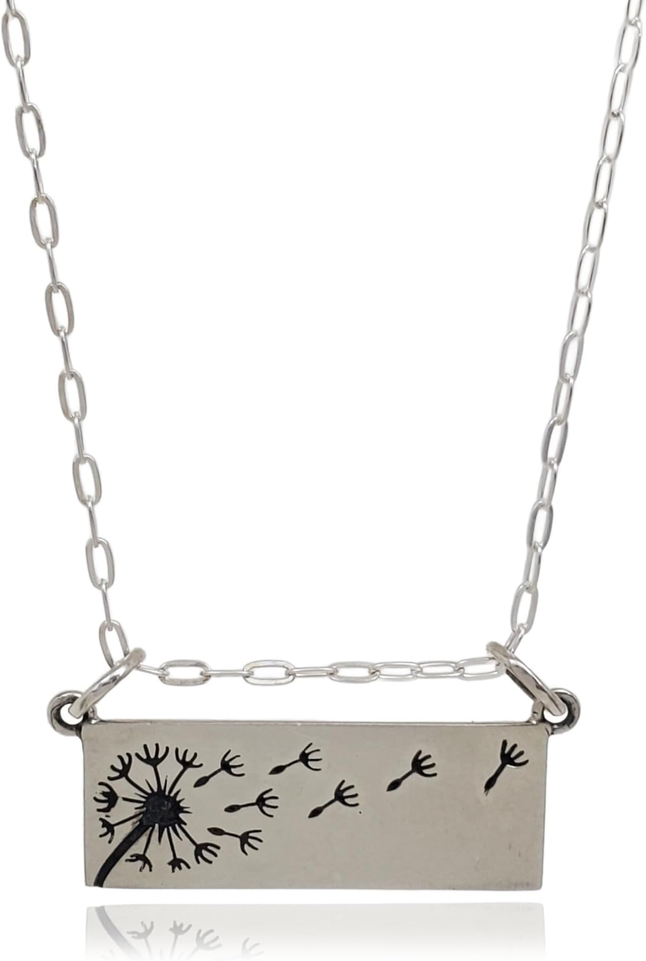 EnCharmedSterling Silver Make a Wish Dandelion Rectangle Festoon Flat Charm Necklace, 18"