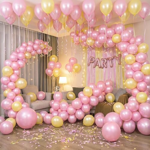 Image of RUBFAC Pearl Pink Balloons 129pcs Different Sizes Pack of 18 12 10 5 Inch, Latex Balloon Garland Arch Kit for Wedding Princess Birthday Party Baby Shower Engagement Bachelorette Decorations