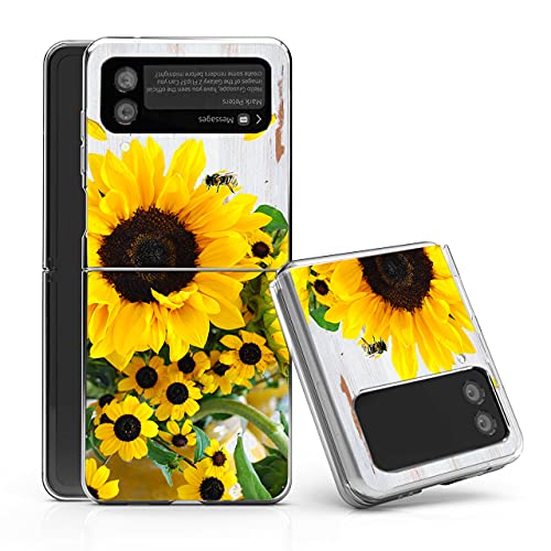 Bcov Galaxy Z Flip 3 5G Case, Sunflower Bee Anti-Scratch Solid Hard case Protective Shookproof Phone Cover for Samsung Galaxy Z Flip 3 5G