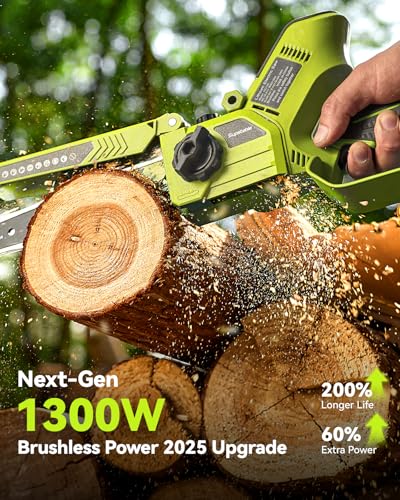 8 und 6 Zoll Mini Kettensäge,1300W Astsäge mit 8000mAh Batterie, Akku Säge mit Automatischem Öler und Werkzeugloser Kettenspannung, Kompatible mit Makita Akku 18V, Einhand Kettensäge für Holz, Ast 2
