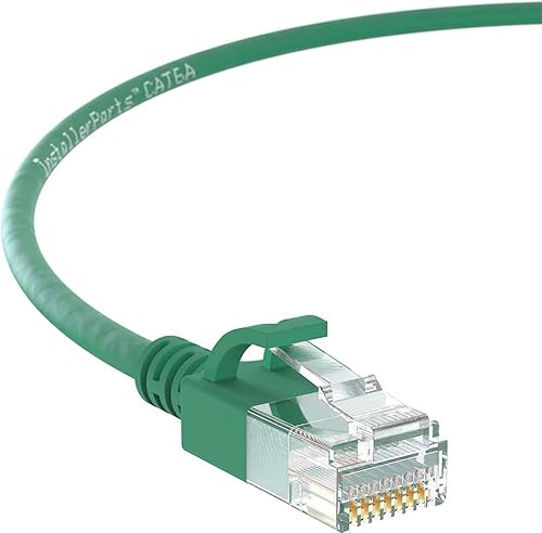 InstallerParts Cable Ethernet CAT6A Slim Cable UTP con arranque de 0.5 pies, verde, serie profesional, red de 10 GigabitSec, cable de Internet de