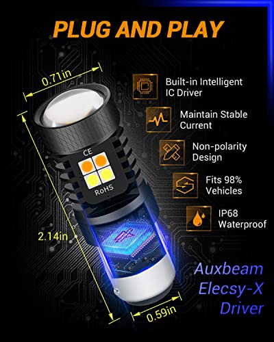 Auxbeam 1157 Led Bulbs 1157 Switchback Led Bulbs P21/5W 2057 2357 7528 Bay15D Led Bulb 300% Brighter Amber And White Dual Color Led Bulb With Projector For Car Drl Turn Signal Lights Parking Lights #TOP4