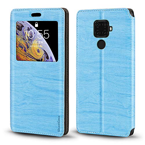 Custodia Flip con Finestra Compatibile con Huawei Mate 30 Lite Display Visibile Chiusura Magnetica Invisibile e Slot CartaAzzurro Chiaro pelle