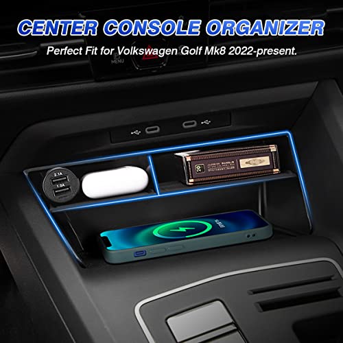 Image of Karltys Center Console Organizer, Storage Box with Non-Slip Silicone Mat, Center Console Tray Insert Secondary for VW Volkswagen Golf GTI R MK8 2022-2025 2026 Accessories