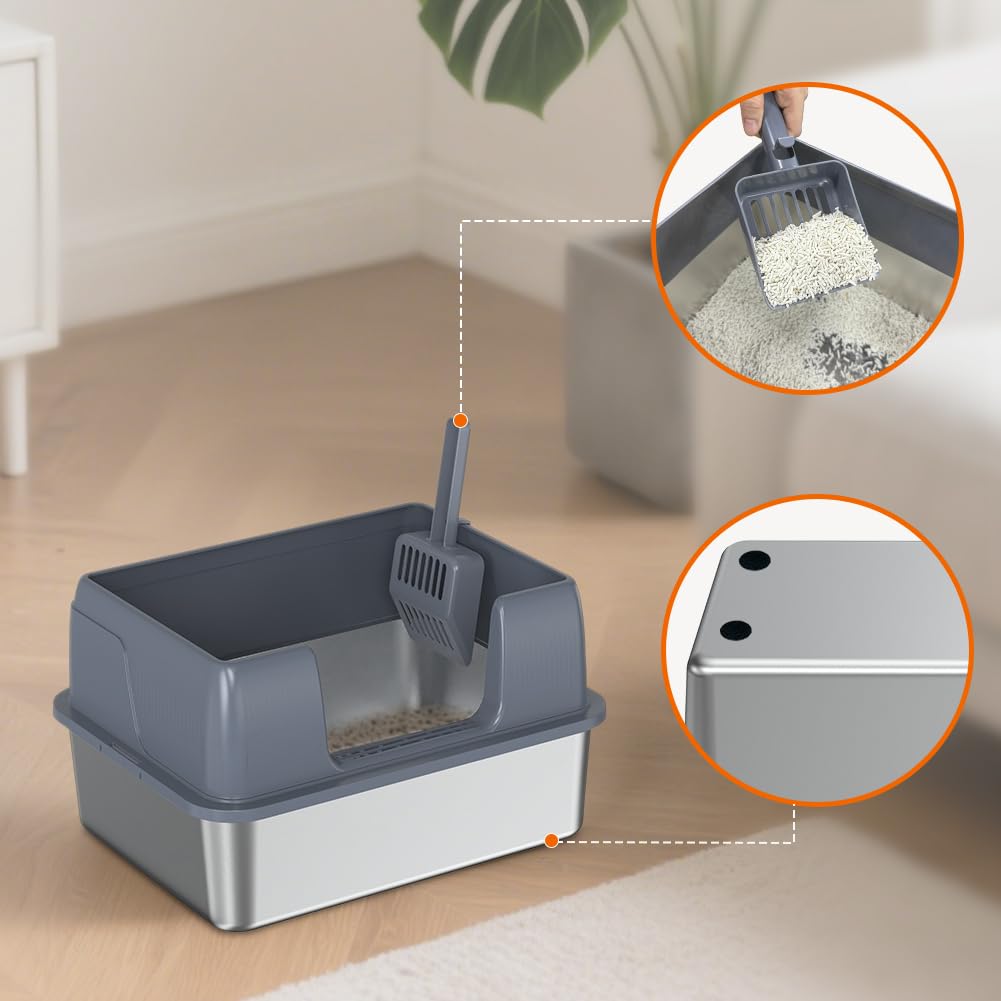 Stainless Steel Litter Box with Lid, High Side Metal Kitty Litter Box, No Stick, No Smell, Easy to Clean - image 6
