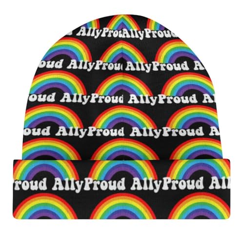 Proud Ally Pride Month LGBTQ Kids Beanie Hat for for Girls Boys Children Cap Winter Knitted Chemo Cancer Headwear Accessories Gifts Decoration Black4