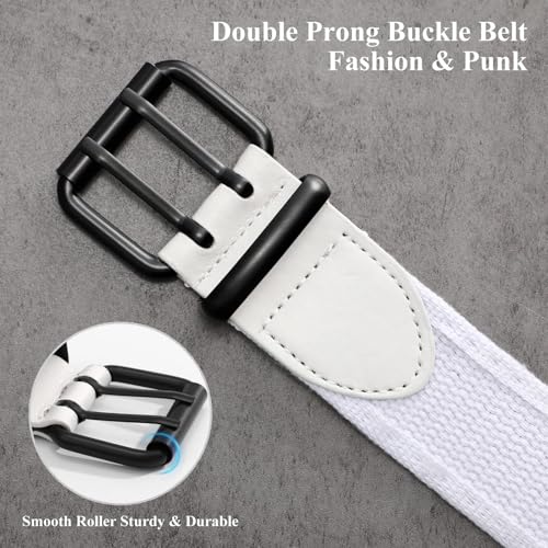 Image of WHIPPY Canvas Double Grommet Belt Unisex Casual Double Prong Belt for Men Women for Jeans Pants