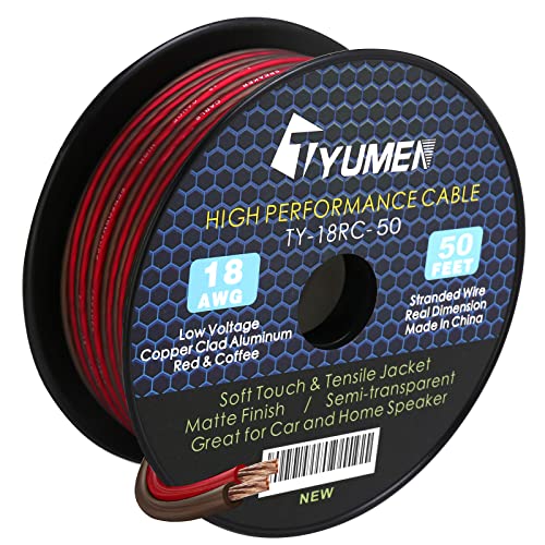 50FT 18 Gauge Hookup Electrical Wire, Matte Finish Semi-Transparent Red Brown Wire, 18 AWG 2 Conductor Stranded Ultra Flexible Wire for 12V/24V Low Voltage Wiring, LED Strips Extension Cord