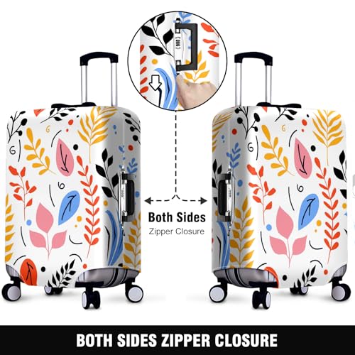 Travel Suitcase Cover Stretchable Luggage Protector with Secure Fastenings Wheel Guard Handle Access Slots Personalized Stylish Patterns Water-Resistant Material Leaves And Plants2