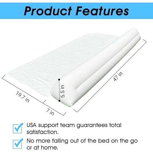 [2-Pack] Inflatable Bed Rail For Toddlers, Kids With Pump - Baby Portable Rail Guard For Travel - Blow-Up Bed Bumpers With Safety Flaps - King, Queen, Full, Twin, Toddler Size Bed - Infant Bed Bumper #TOP2