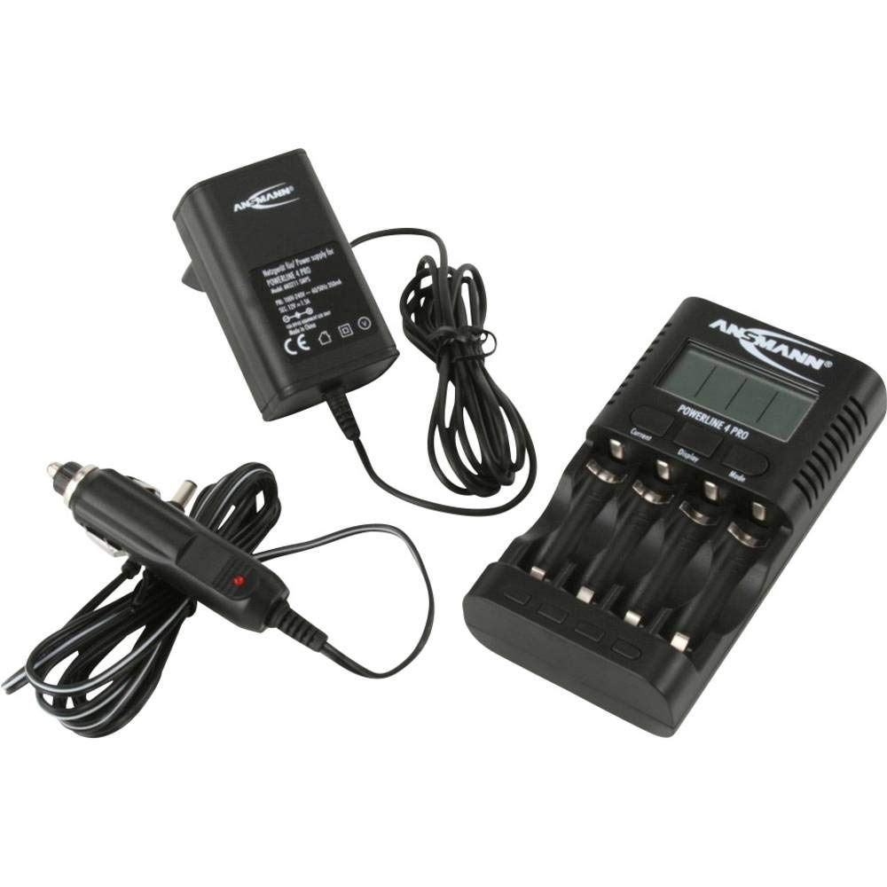 ANSMANN Chargeur Powerline 4 Pro Station de charge multifonctionnelle pour 1 à 4 accus NiMH/NiCd-AA ou AAA permet de charger des appareils via le port USB du chargeur