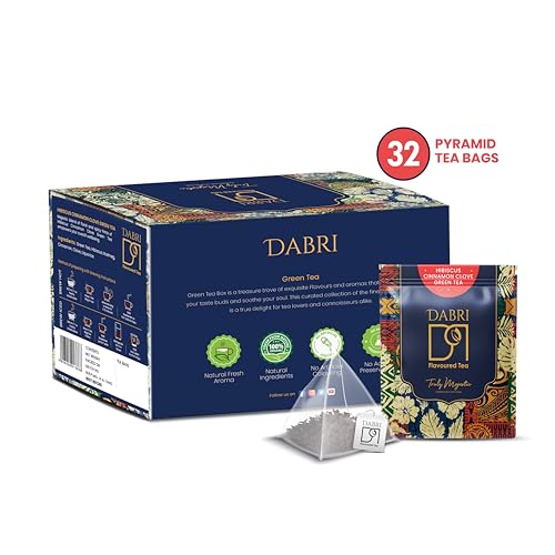 Image of Dabri Hibiscus Green Tea 32 Pyramid Dip Tea Bags with Premium Loose Leaf Blend with Cinnamon, Clove & Green Tea |Pure Natural Hibiscus tea leaves & Spices |Supports Weight Management, Hair Regrowth