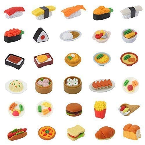 Japanese Iwako Eraser 30 Pieces of Bakery, Japanese & Chinese Food Erasers Assortment by Iwako