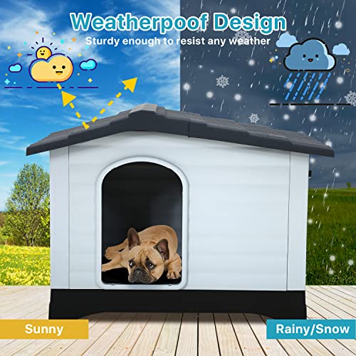 Dog Houses for Medium, Small Dogs, Plastic Indoor Outdoor Dog House with Air Vents and Elevated Floor, Upgraded Waterproof Ventilate Large Pet Kennel Shelter - Thumbnail 3
