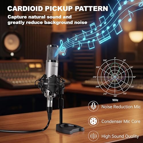 Image of Studio Microphone, Professional Cardioid XLR Condenser Recording Mic Voice Over Kit with Desktop Stand for Music, Singing, Podcasting, and Vocal Streaming