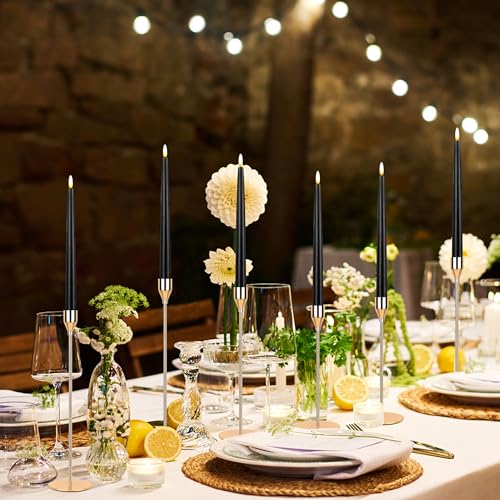 Image of CVHOMEDECO. Flameless Taper Candles with 10-Key Remote, Battery Operated Led Flickering 3D Wick Window Candles Real Wax Finished Home Christmas Party Decor 0.78 x 11 Inch, Pack of 2, Black