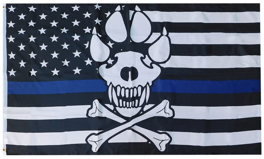 USA Thin Blue Line Police K9 Skull & Paw 100D Woven Poly Nylon 3x5 3'x5' Flag by Flagman