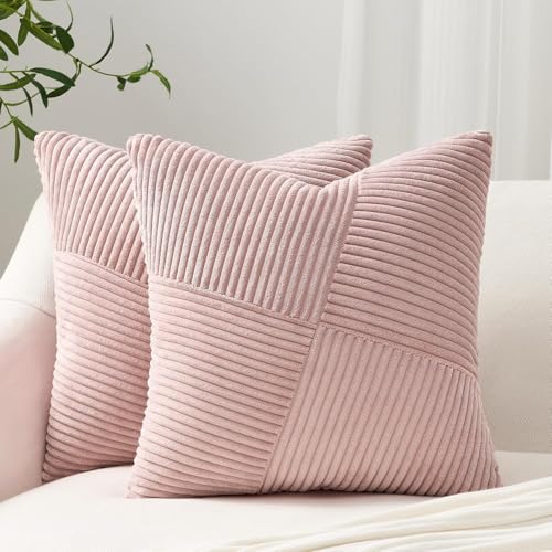 Topfinel Fundas Cojines Sofa 40x40 Rosa Polvo de Pana Suave y Duradera,Funda Cojines con Cremallera Oculta para Sala de Estar, Sofás, Camas, Sillas Dormitorio Jardín Coche 2 Piezas