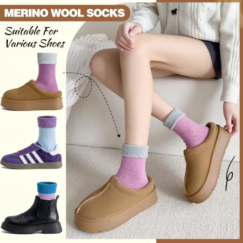 Image of EBMORE 5 Pairs Women Merino Wool Boot Socks Warm Thermal Winter Thick Hiking Cozy Cabin Crew Comfy Socks for Ladies