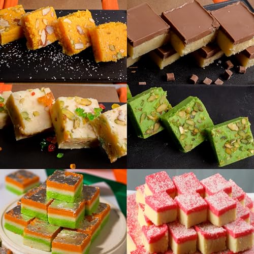 Premium Indian Sweets Gift Box | 6 Traditional Barfi Varieties | Coconut Chocolate Pistachio & More | Perfect Festival Gift | 6 Pieces