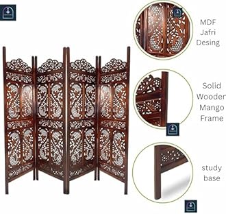 Wooden Room Partition/Screen/Room Divider/Room Separator Traditional Handicrafts 6Ft (Dark Brown) (4 Panel) (4 Panel)