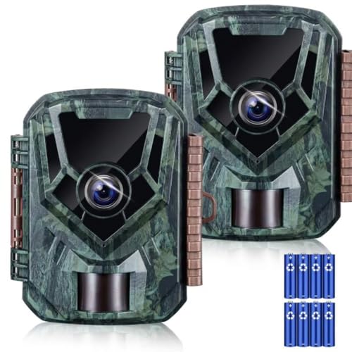 KJK 2 Pack Trail Cameras 36MP 2.7K, 8AA Batteries, Game Camera with Night Vision Motion ActivatedWaterproof lP66 0.1s Trigger Time w/ 130°Wide-Angle TrailCam for Wildlife Monitoring
