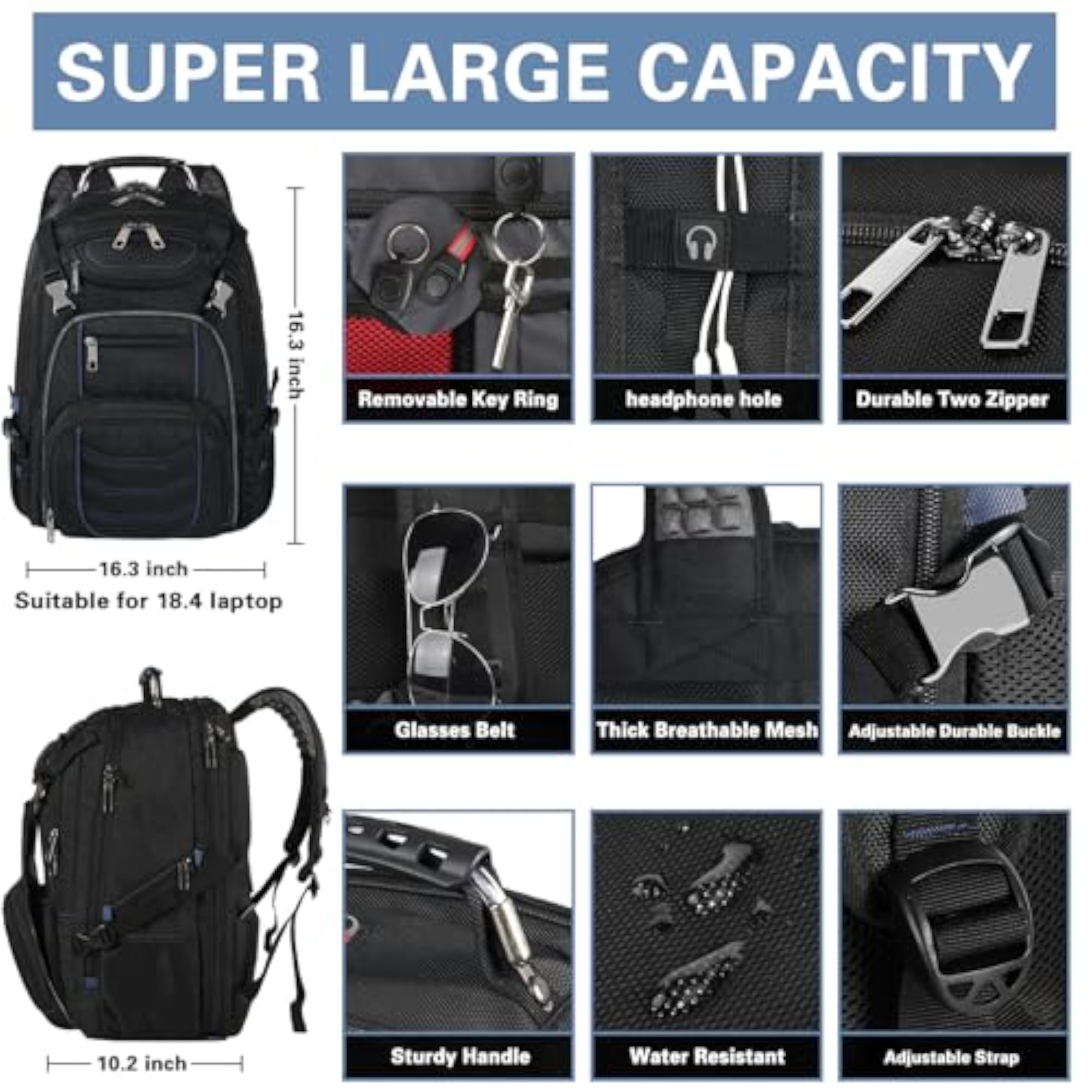 Extra Large Travel Backpack, Heavy Duty Design