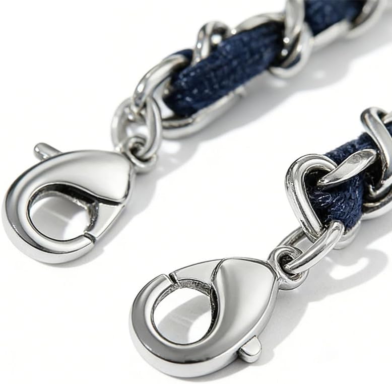Leather Woven Purse Chain Strap Replacement, Navy Blue&Silver Interwoven Bag Shoulder/Crossbody Strap, 100cm (39.37in)) DIY