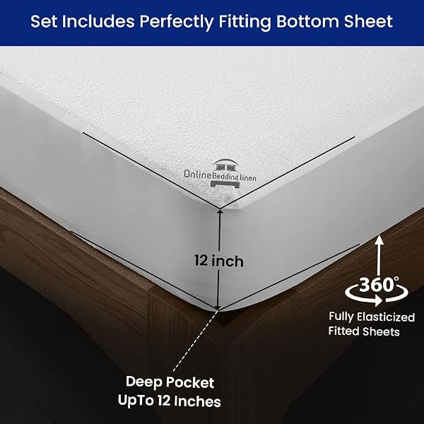 California Queen Sheets Set - 600 Thread Count Egyptian Cotton 4Pcs Bed Sheets 60 x 84 RV, Hotel Quality Cotton Sheets for RV Mattress, Camper Sheets 12" Deep Pocket, White Stripe by Online Bedding Linen - Used condition - Image 4