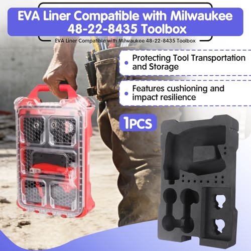 EVA Liner Compatible with Milwaukee 48-22-8435 Packout Toolbox, Insert Cut Foam Organizer for 2505-22 M12 Fuel Installation Drill/Driver Kit and Accessories(Black) - Thumbnail 2