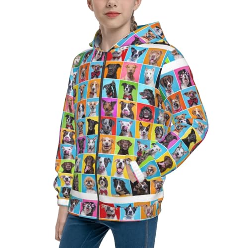 Cute Dogs Collage Kid Hoodies Boys Zip Up Sweatshirts Girls Pullover with Pocket