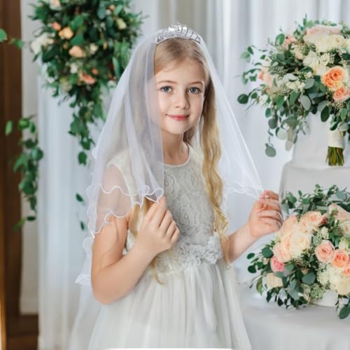 First Holy Communion Veil for Girls Kids White Headband Lace Veils Church Weeding Ceremony2