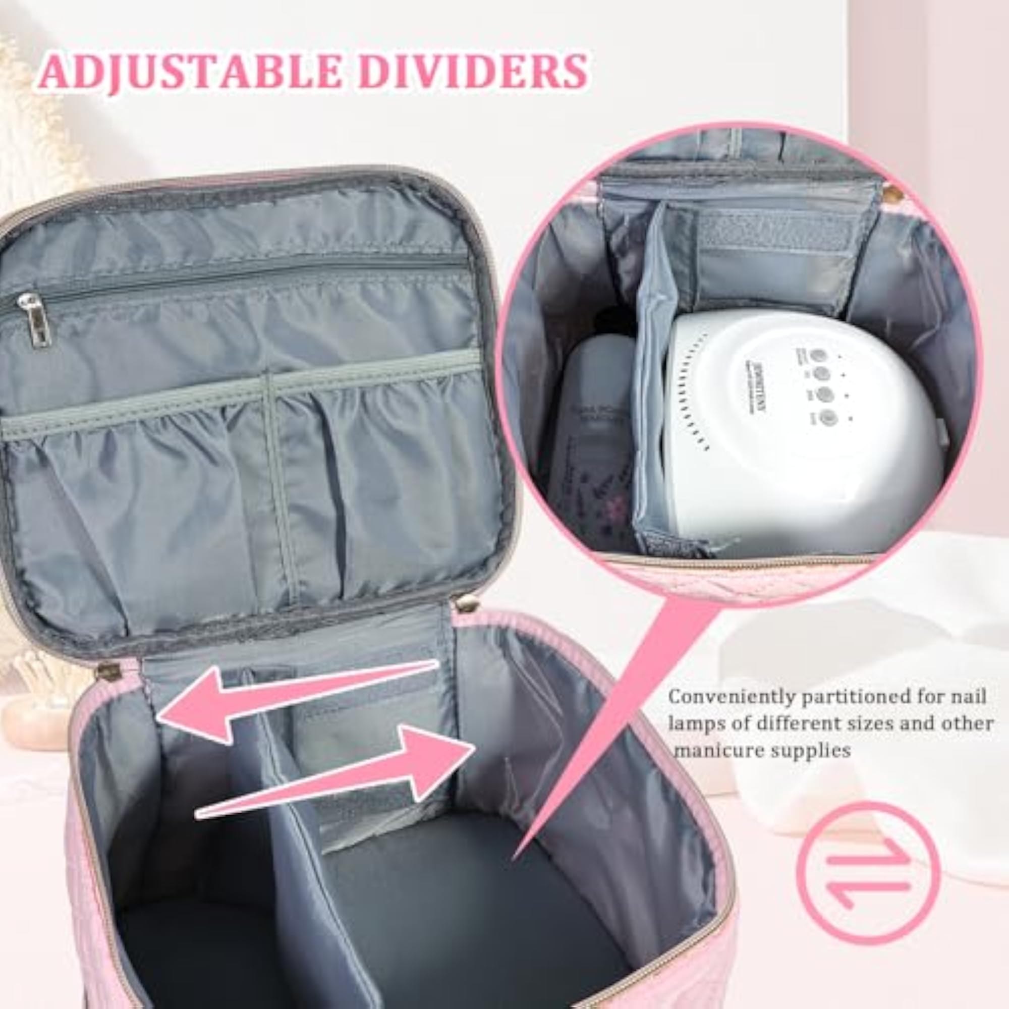 Double-Layer Nail Polish Organizer Bag Holds 30 Bottles, Pink