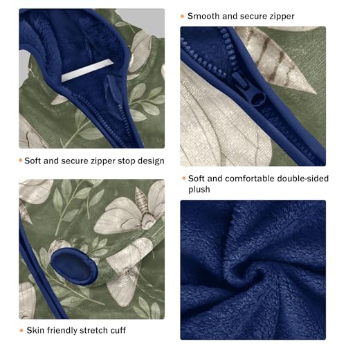 Butterfly and Leaves on Green Toddler Fleece Jacket Girl Boys Hooded Fleece Jacket Coat Warm Outwear Zip-up 3-10T3