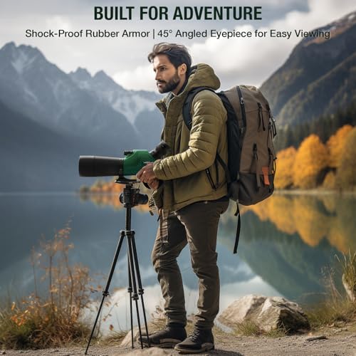 Image of HINISO Spotting Scope 20-60x60 HD Zoom Telescope with Tripod & Phone Adapter | BAK4 Prism, Waterproof Fogproof Scope for Bird Watching, Wildlife, Stargazing & Moon Viewing