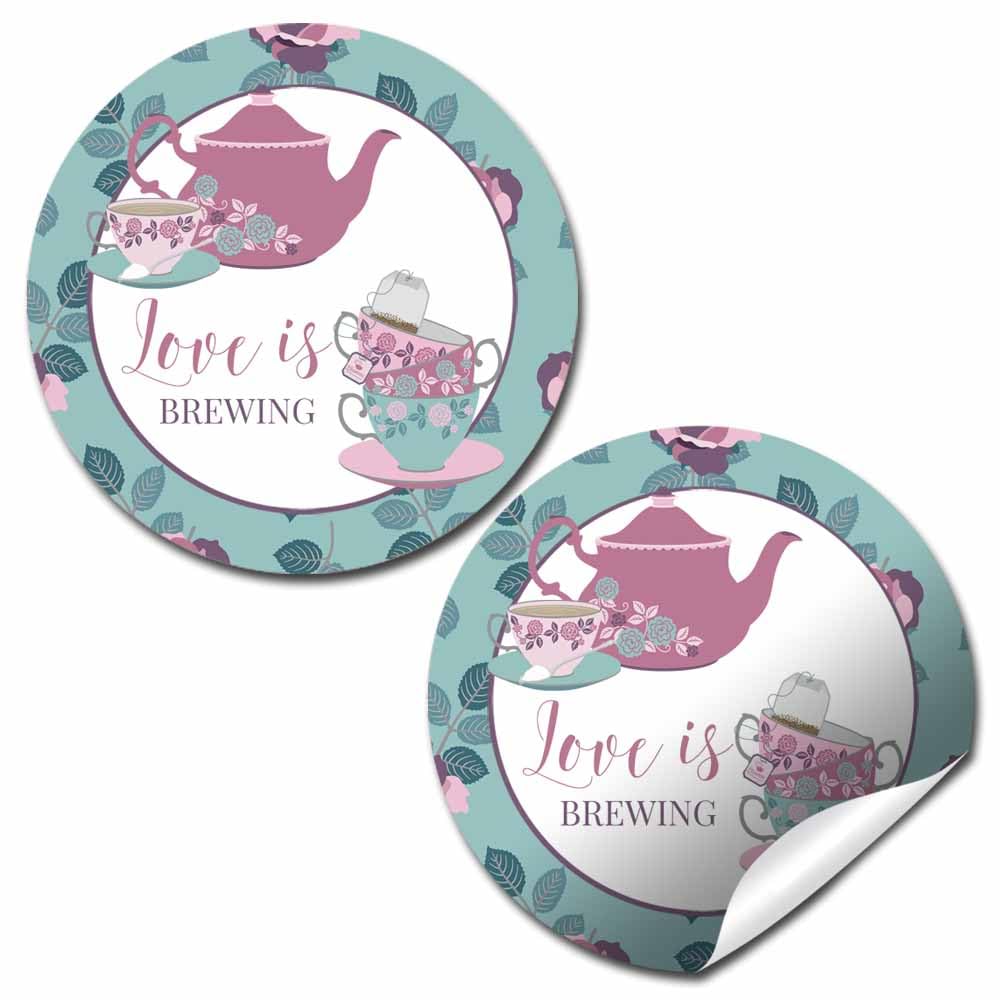 Autocollants tasse à thé et théière ronds 5,1 cm AmandaCreation pour étiquette