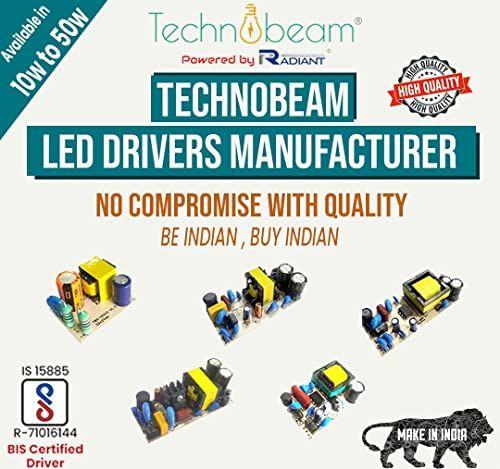 Image of TECHNOBEAM 30W driver,BIS certified Isolated driver 36V- 750 mA with Red & Black wire at Output for COB light, Zoom Light, Track Light, 1 x 1 Panel (Pack of 10)