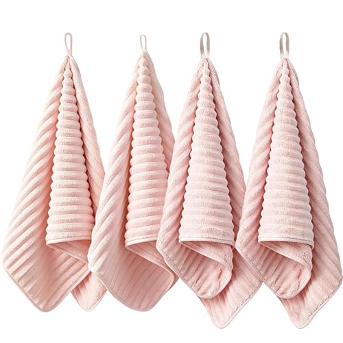 LMMINBZ 4PCS Pink Microfiber Hand Towels for Bathroom Christmas Decorations Quick Dry Small Towel Set Bathroom Kitchen 14 x29.6inch