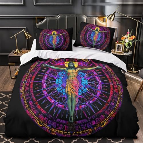 Parure de lit Jésus housse de couette microfire 260x220 cm avec taies - 4