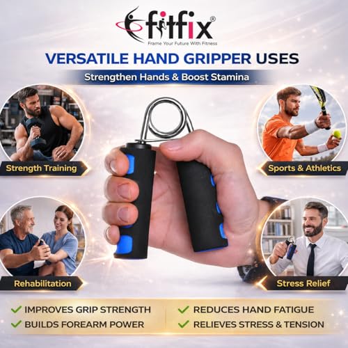 Image of Fitfix Hand Exerciser (V Shape) Hand Grip Strengthener with Foam Handle, Hand Gripper for Men & Women for Gym Workout Hand Exercise Equipment to Use in Home [pack of 1 ps] colour Blue