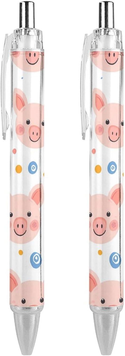 Piglet Polka Dot Swirl Funny Ballpoint Pens 0.5mm Retractable Ball Point Pen Smooth Writing 2 PCS