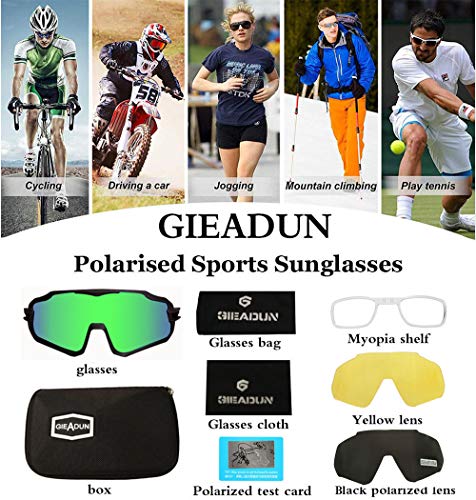 GIEADUN Sports Sunglasses Cycling Glasses Pink Polarized Glasses Baseball glasses with 3 lenses,Fishing,Ski Running Golf